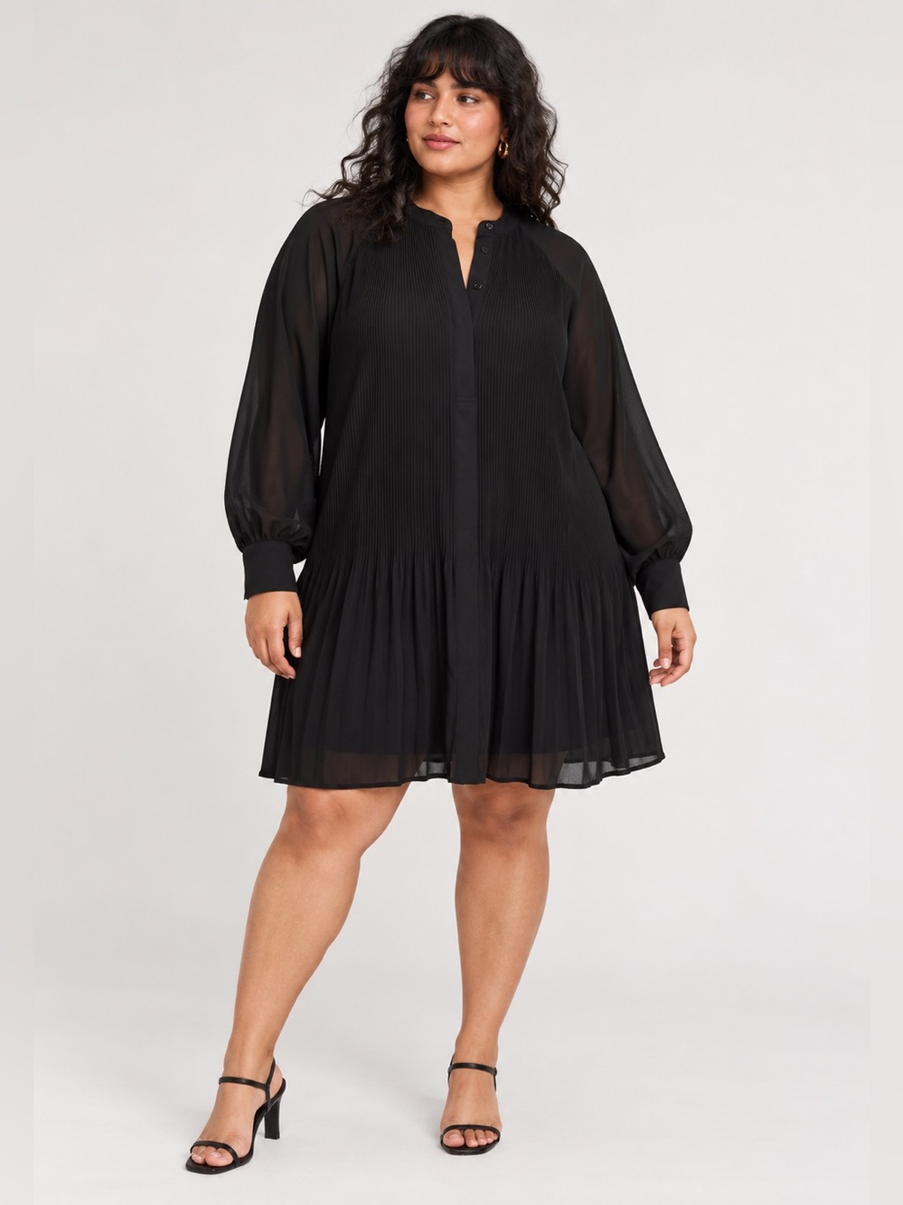 H&M Pleated A-Line Dress Sheer Balloon Sleeve US XL Like new